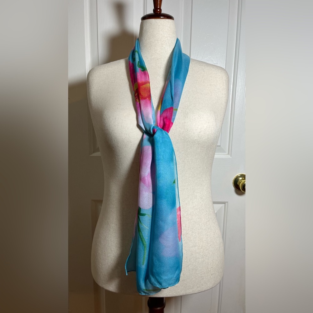 Vibrant Floral Silk Scarf - Picture 6 of 7